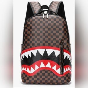 Brown and Red Checkered Backpack